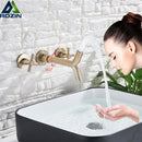 GobekUsa Golden Dual Handle Wall Mounted Basin Faucet - Rotate Spout Sink Mixers