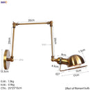GobekUsa Golden Loft Swing Arm LED Wall Sconce Retro Style Lamp - Adjustable Long Arm Light Fixtures
