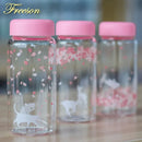GobekUsa Kawaii Sakura Glass Water Bottle 310ml Cute Cartoon Animal Design