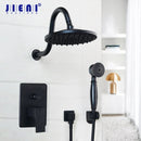 GobekUsa 8" Matte Black Wall Mounted Rainfall Shower Faucet Set with Handheld Shower
