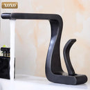 GobekUsa Black Brass Single Handle Basin Faucet, Deck Mounted Bathroom Sink Mixer