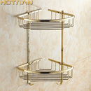 GobekUsa Gold Brass Double Layer Bathroom Shower Shelf Basket Holder