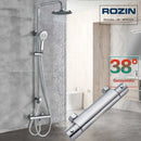 GobekUsa Black Thermostatic Shower Faucet Set Chrome Wall Mount Rainfall Mixer Tap