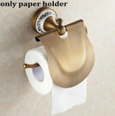 GobekUsa Bathroom Accessories Set: Towel Rack, Bar, Holder, Hook - Antique Brass/Ceramic/Copper