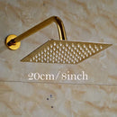 GobekUsa Golden Ultrathin Rainfall Shower Head Set with Wall Mount Brass Arm