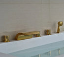 GobekUsa Golden Brass Bathtub Faucet with Handheld Shower - Deck Mounted