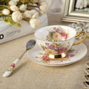 GobekUsa Elegant Floral Bone China Tea Cup Set 200ml - Premium Porcelain Teacup Saucer Spoon