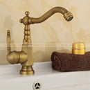 GobekUsa Antique Brass Bathroom Sink Faucet Swivel Spout Single Handle Hot Cold Mixer Tap