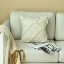 GobekUsa Boho Style Ivory Plush Pom Pom Cushion Cover, Moroccan Inspired 45x45cm