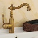 GobekUsa Antique Brass Bathroom Sink Faucet Swivel Spout Single Handle Hot Cold Mixer Tap