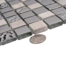 Light Gray 12x12 Polished Textured Square Glass Stone Mosaic Tile (5 pack, 4.75 sq ft/case) - Sample