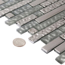 Silver 12x12 Glossy Matte Brick Glass Mosaic Tile (5 pack, 4.79 sq ft/case) - Sample