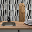 Blue Gray 12x12 Polished Textured Trapezium Glass Stone Mosaic Tile (5 pack, 4.83 sq ft/case) - Sample