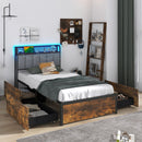 Twin/Full/Queen Bed Frame with LED Lights Upholstered Headboard and 4 Storage Drawers