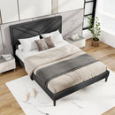 Upholstered Platform Bed with Tufted Headboard and Wooden Slats