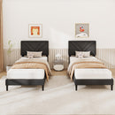 Upholstered Platform Bed with Tufted Headboard and Wooden Slats