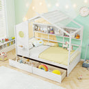 Twin Size House Bed with 2 Storage Drawers and Fence Guardrails