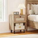 Rattan Nightstand Boho End Table with Rattan Drawer and Open Shelf Set of 2