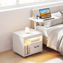 LED Nightstand with Power Outlets Modern Bedside Table with Flip over