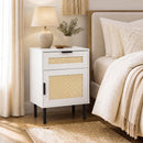 Rattan Nightstand with Drawer and Storage Cabinet