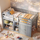 Twin Size Loft Bed with LED Lights and Kids Wooden Bed Frame