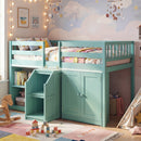Twin Size Loft Bed with LED Lights and Kids Wooden Bed Frame