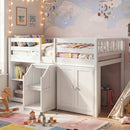 Twin Size Loft Bed with LED Lights and Kids Wooden Bed Frame