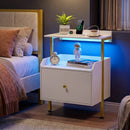 Wall-mounted Nightstand with LED Lights and Charging Station for Bedroom