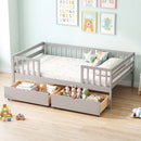 Full Size Daybed with Fence and 2 Drawers for Boys and Girls
