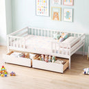 Full Size Daybed with Fence and 2 Drawers for Boys and Girls