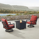 Black Aluminum Fire Table Bistro Set with Two Club Chairs