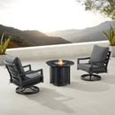 Black Aluminum Fire Table Bistro Set with Two Club Chairs