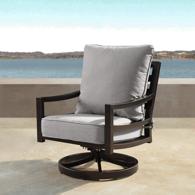 Aluminum Modern Deep Seating Swivel Rocking Club Chairs Grey Cushions