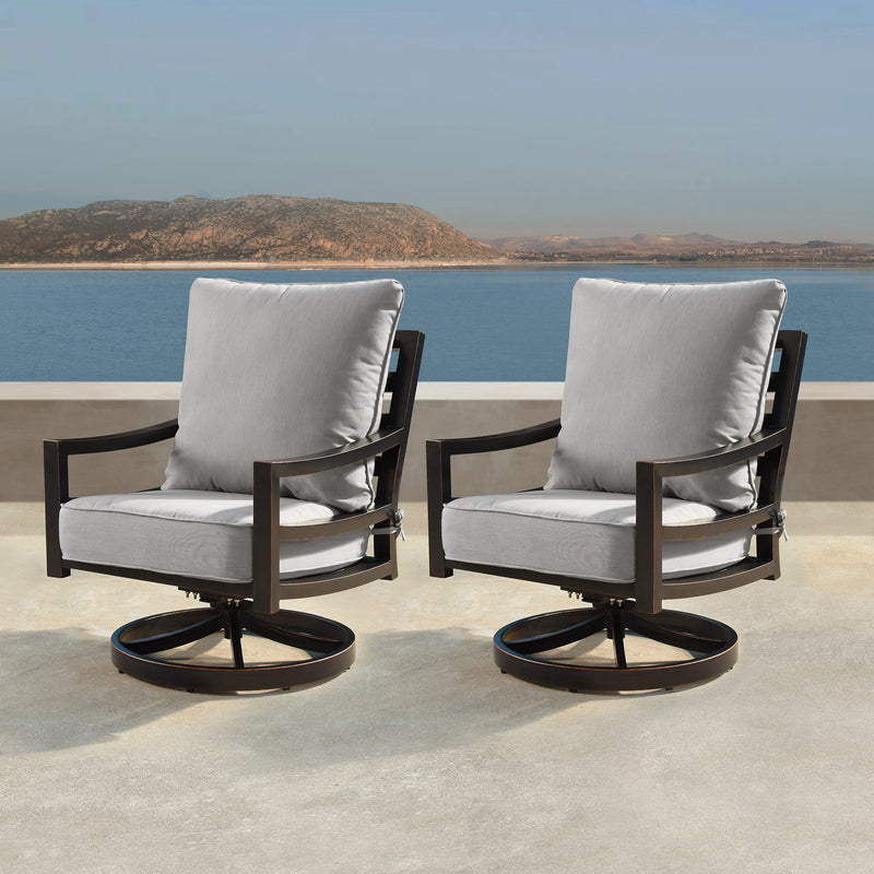 Aluminum Modern Deep Seating Swivel Rocking Club Chairs Grey Cushions