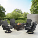 Black Aluminum Fire Table Set with Four Club Chairs