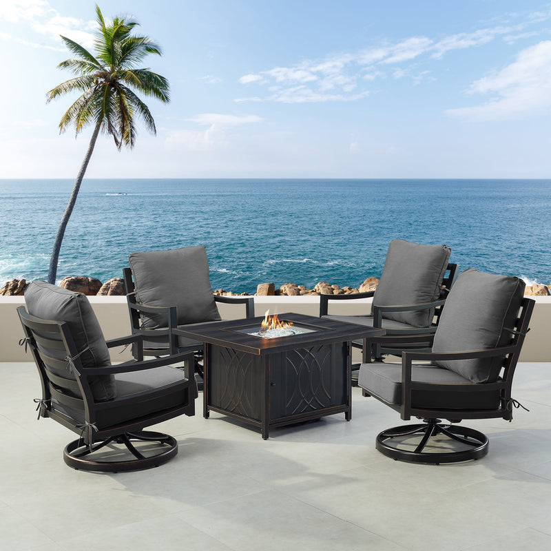 Black Aluminum Fire Table Set with Four Club Chairs
