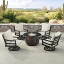 Black Aluminum Fire Table Set with Four Club Chairs