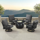 Black Aluminum Fire Table Set with Four Club Chairs