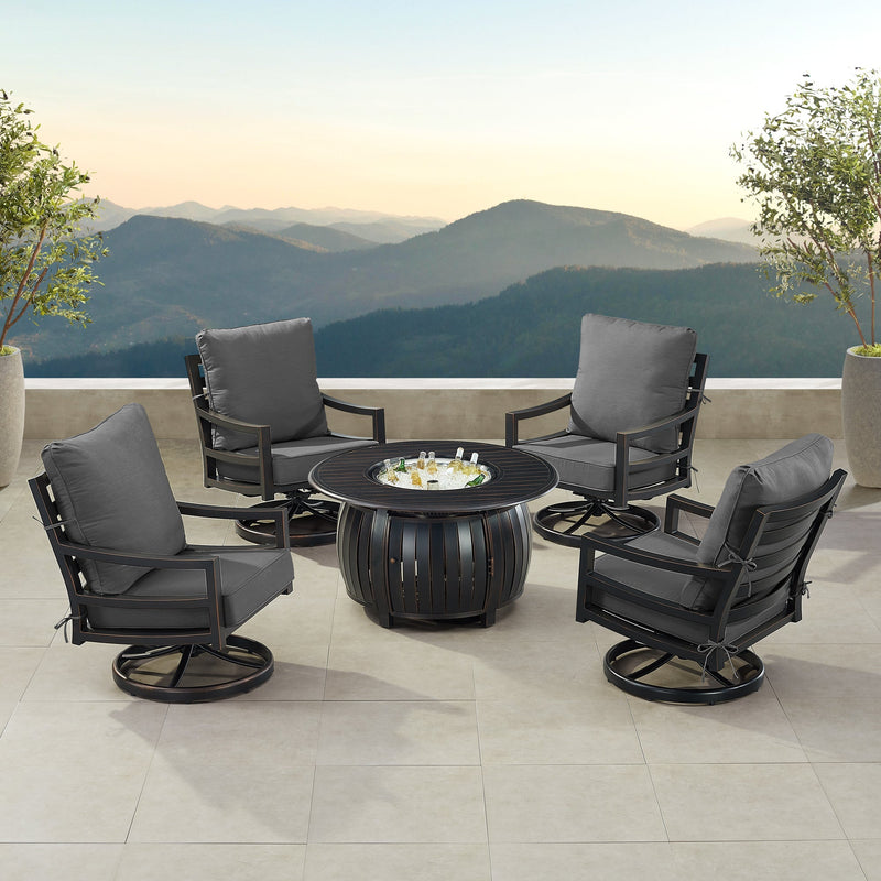 Black Aluminum Fire Table Set with Four Club Chairs