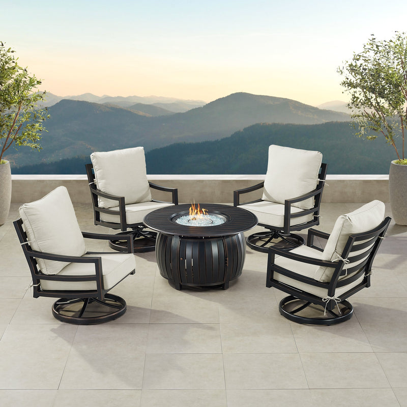 Black Aluminum Fire Table Set with Four Club Chairs
