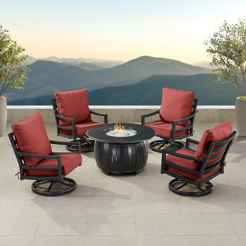 Black Aluminum Fire Table Set with Four Club Chairs