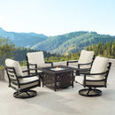 Black Aluminum Fire Table Set with Four Club Chairs