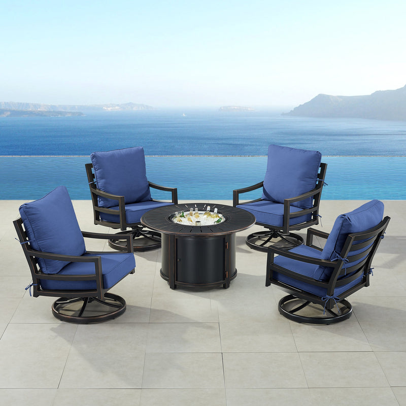 Black Aluminum Fire Table Set with Four Club Chairs