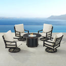 Black Aluminum Fire Table Set with Four Club Chairs