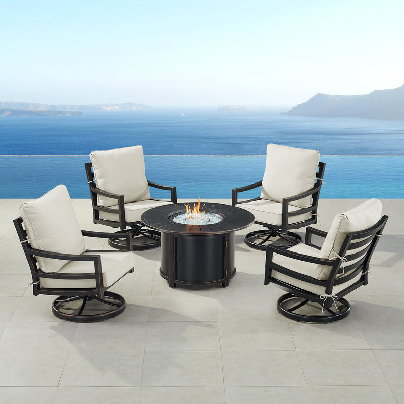 Black Aluminum Fire Table Set with Four Club Chairs