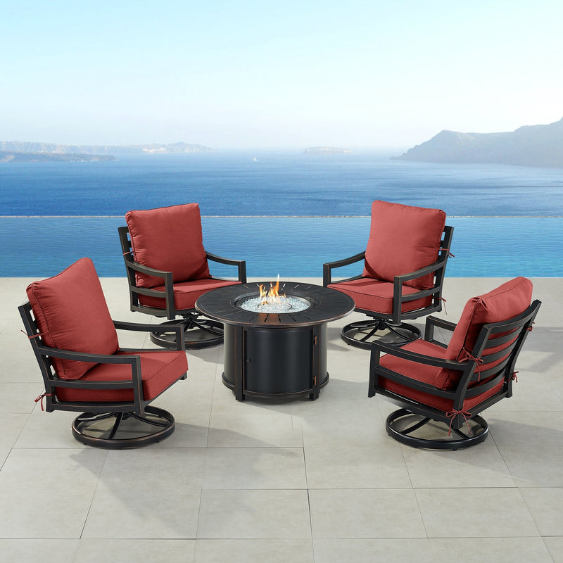 Black Aluminum Fire Table Set with Four Club Chairs