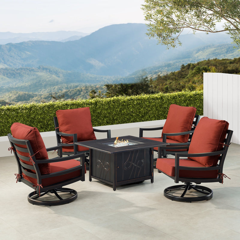 Black Aluminum Fire Table Set with Four Club Chairs