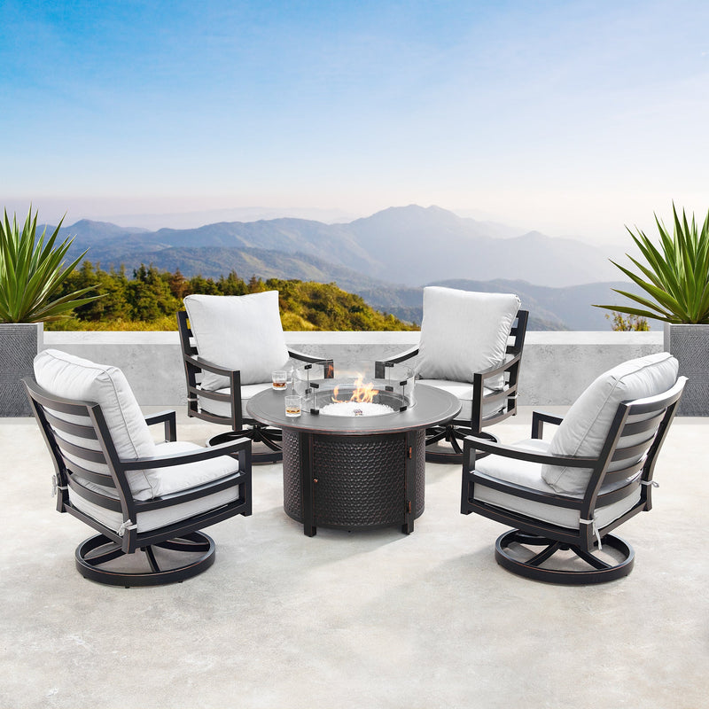 Aluminum Modern Deep Seating Swivel Rocking Club Chairs Grey Cushions