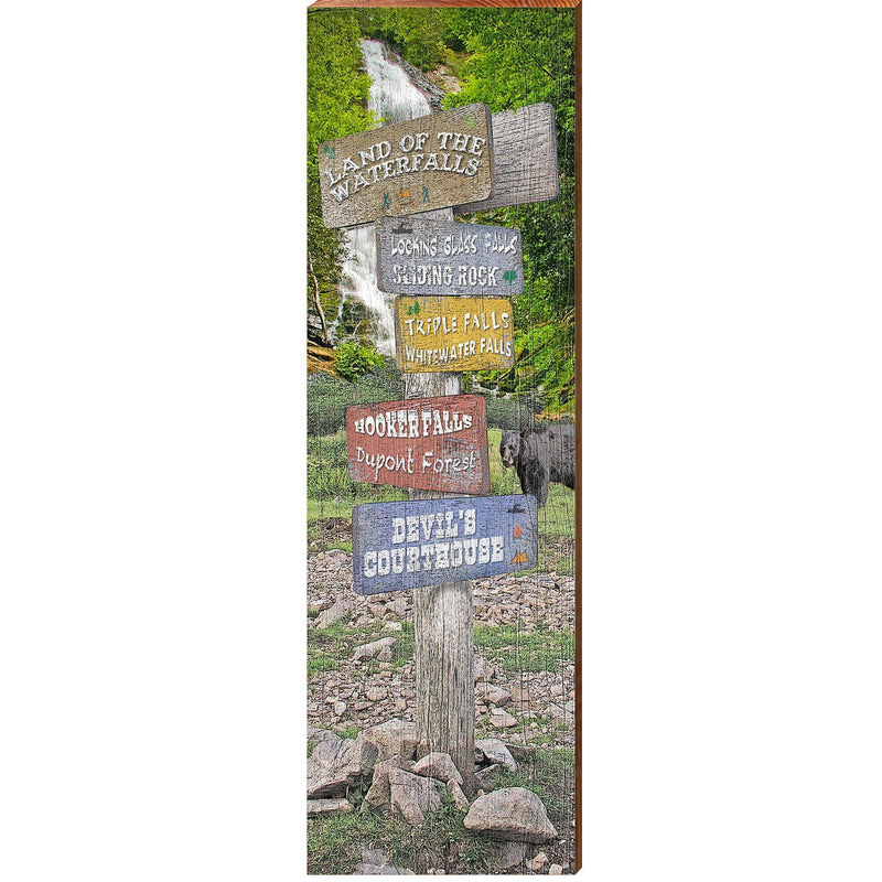 Land of the Waterfalls Mountain Directional | Wall Art Print on Real Wood