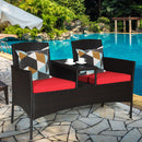 Wicker Patio Conversation Furniture Set with Removable Cushions and Table